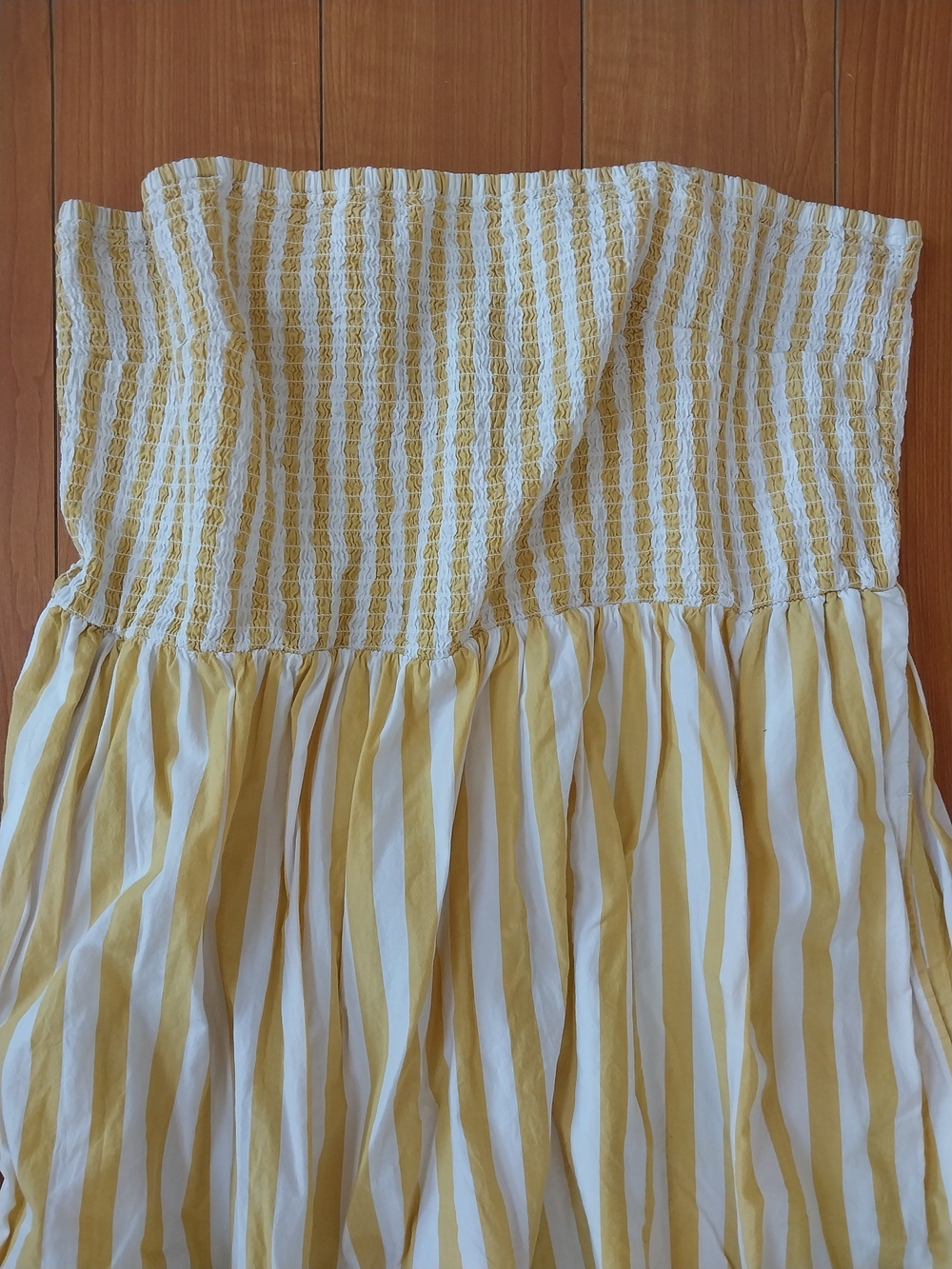 Beautifuk A New Day Yellow/White Strapless Smocked Midi Dress Sz Size Large L - Picture 8 of 9